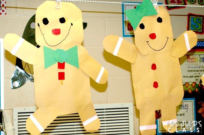 Gingerbread Fun Classroom activities for kindergarten with a free file. Math, literacy, crafts, and more! Kindergarten holiday play ideas too!