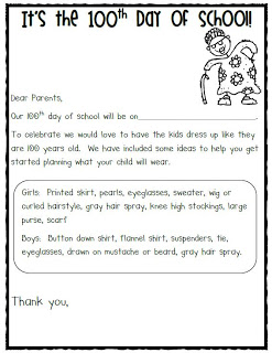 Letter for 100th Day - Mrs. Jump's Class