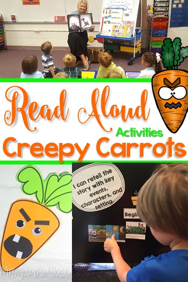 Creepy Carrots Read Aloud Lessons for kindergarten and first grade. Students will work on cause and effect, connection, and opinions. STEM and center Activities too!