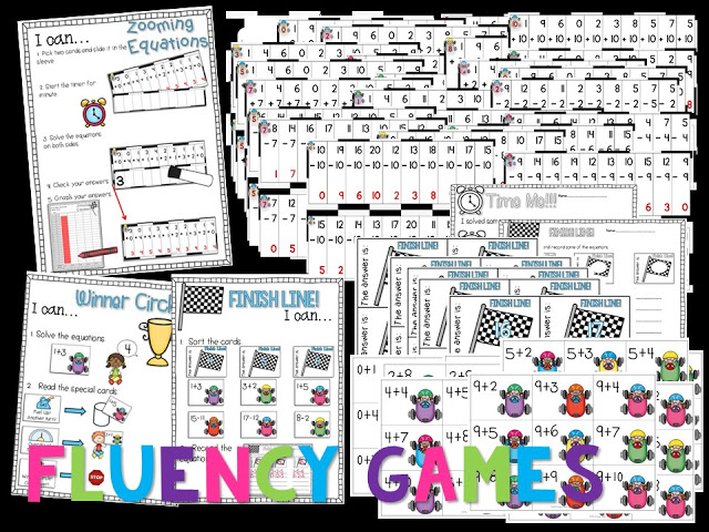 math fact fluency activities and games for kindergarten and 1st grade. Flash cards and game that are self checking for your classroom! Addition and subtraction included.