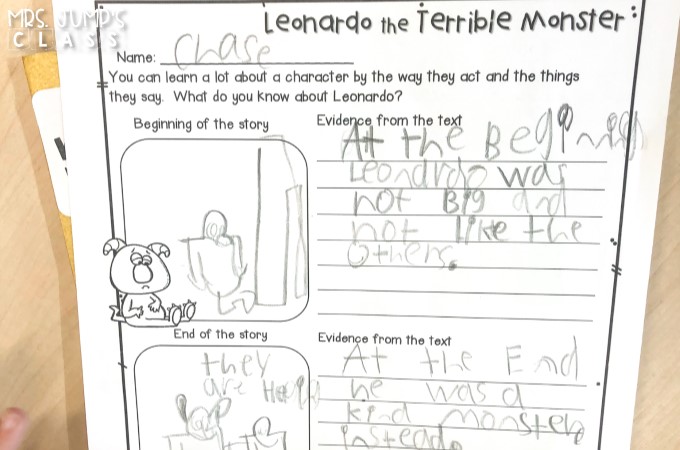 Leonardo the Terrible Monster reading comprehension lesson plans with student response activities. Print and teach lessons to engage your students in reading!