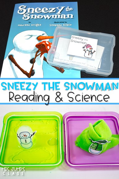 Sneezy the Snowman Reading Unit for Kindergarten and First Grade. Dive into reading comprehension with this fun unit. Students study the cause and effects of the Sneezy's actions. Crafts, math and literacy centers, worksheets, and science exploration is also included.