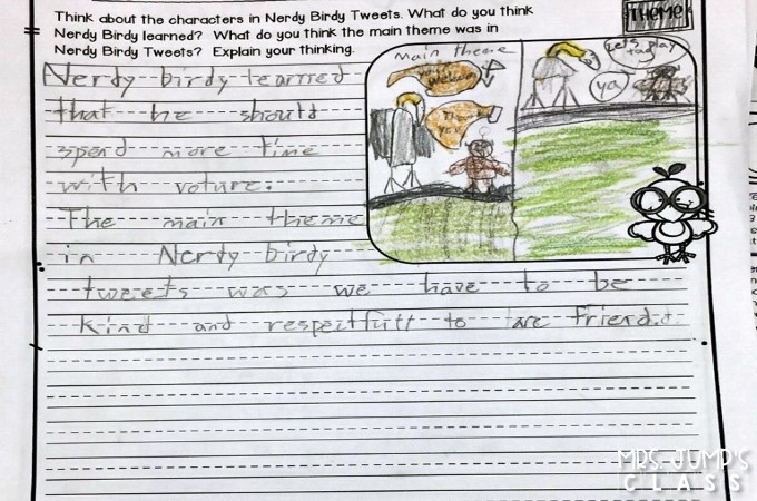 Second Grade Close Reading for Nerdy Birdy Tweets by Aaron Reynolds. Reading comprehension ideas with student response activities. Grammar, vocabulary, and a cute craft too!