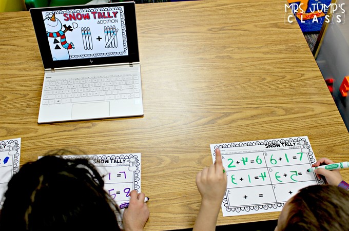 Digital Student Center Activities for kindergarten and first grade classrooms. These paper saving math and literacy skills centers, with response worksheets, will be a classroom favorite.