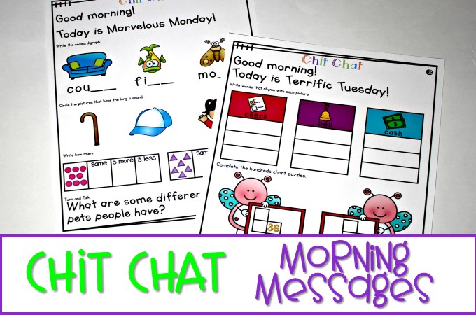 Morning meeting messages for kindergarten and 1st grade that reinforce literacy and math skills. Your students will love Chit Chats! Let me show you how!