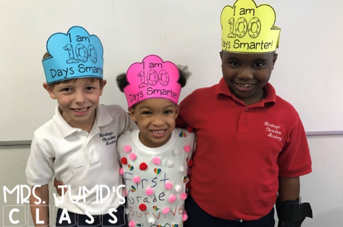 100th Day of School Activities for kindergarten and first grade. Such a fun celebration! See how we celebrate with math centers, reading, writing, and a fun craft!