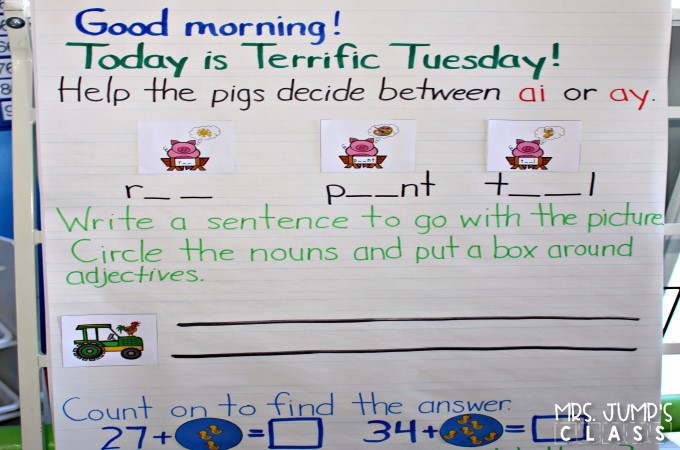 Morning meeting messages for kindergarten and 1st grade that reinforce literacy and math skills. Your students will love Chit Chats! Let me show you how!