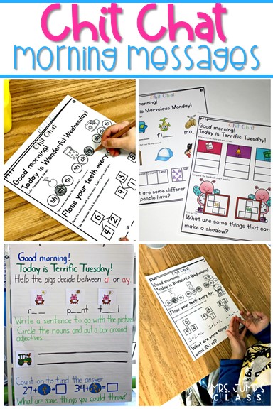 Mensajes de reuniones matutinas para enseñar habilidades de lectura y matemáticas en kindergarten y primer grado.