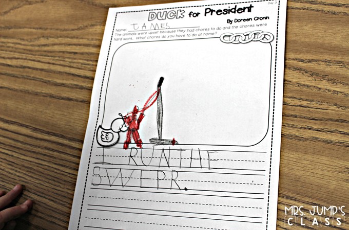 Duck for President reading lessons for kindergarten and 1st grade! This is a great book for President's Day. Reading comprehension, responding to literature, and a fun craft!