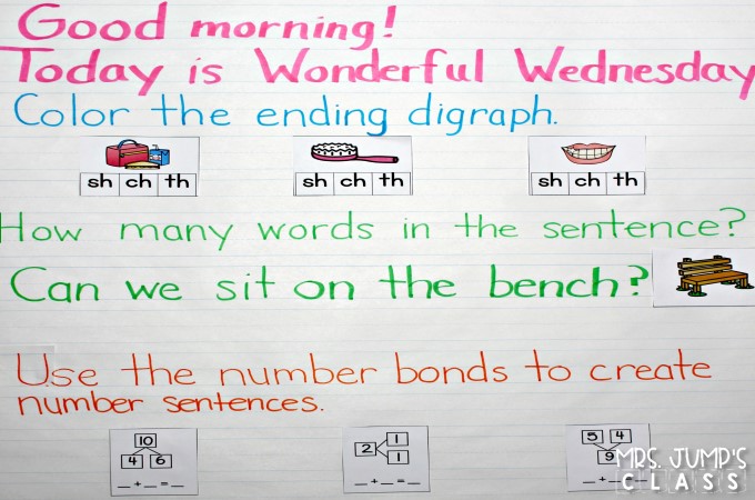 Mensajes de reuniones matutinas para kindergarten y 1er grado que refuerzan las habilidades de alfabetización y matemáticas. ¡A tus estudiantes les encantarán los Chats! ¡Déjame mostrarte cómo!