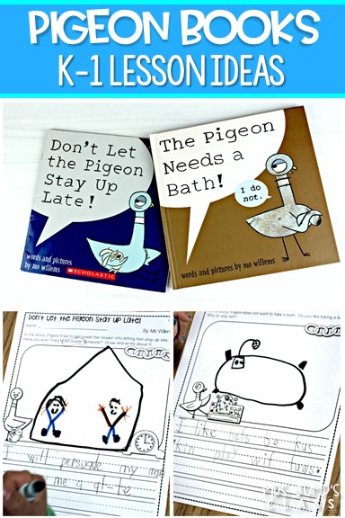 Pigeon books lesson ideas. Fun reading lesson ideas for kindergarten and first grade. Reading comprehension, responding to literature, and word work!