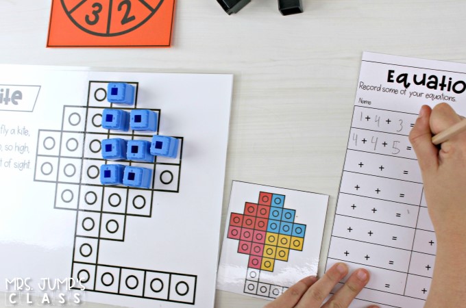 Hands-on math activities for kindergarten and first grade. These math activities using snap cubes can be used independently at any time during the day.