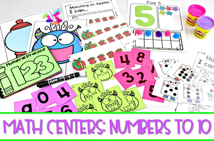 21 Kindergarten math centers to practice numbers to 10. Digital, black & white, and color options that match up to the Common Core Standards.