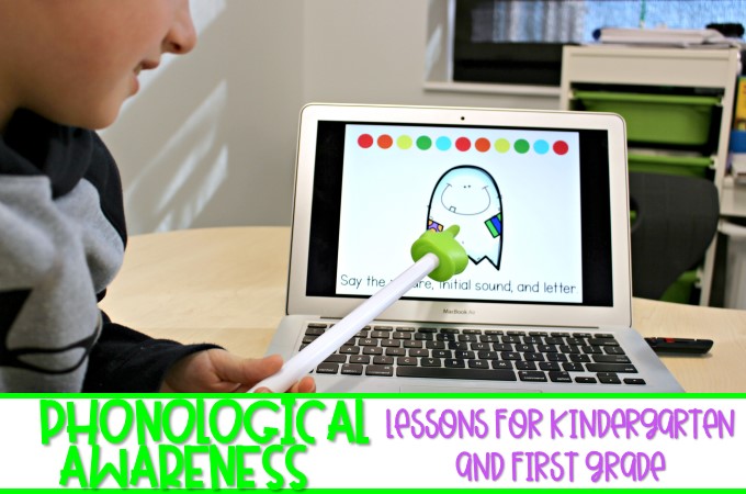 Phonemic and phonological awareness skills lessons for kindergarten and first grade. These daily, 10-minute lessons will lead to reading and writing success!
