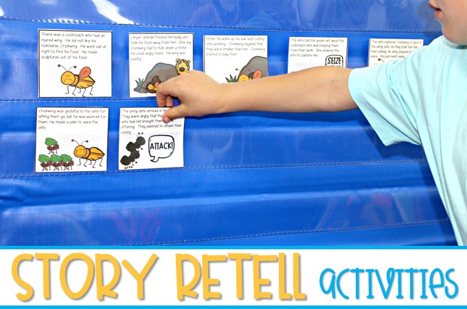 Story retell activities to practice and improve reading comprehension skills and strategies. Story retell cards for whole group and individual practice.