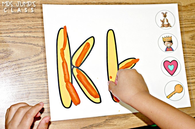 Playdough learning activities for kindergarten and first grade. Students have fun practicing letters, initial sounds, and numbers to 30 with these hands-on learning mats.