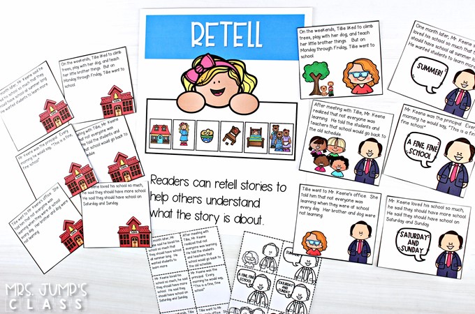 Story retell activities to practice and improve reading comprehension skills and strategies. Story retell cards for whole group and individual practice.