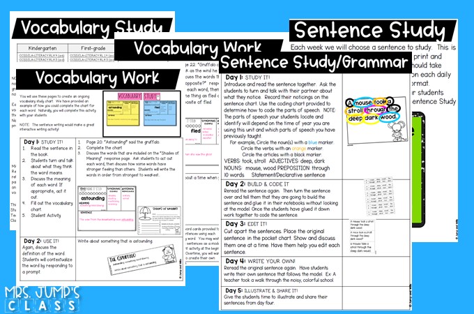 The Gruffalo lesson plans for K-2. Engaging 5-day lesson plans with differentiated reading response, vocabulary, sentence study, and a craft for this fun story!