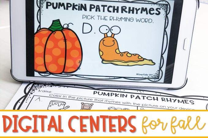 ELA Digital centers that are perfect for the Fall season. Students practice rhyming, syllables, beginning sounds, word families, letter recognition, and more!