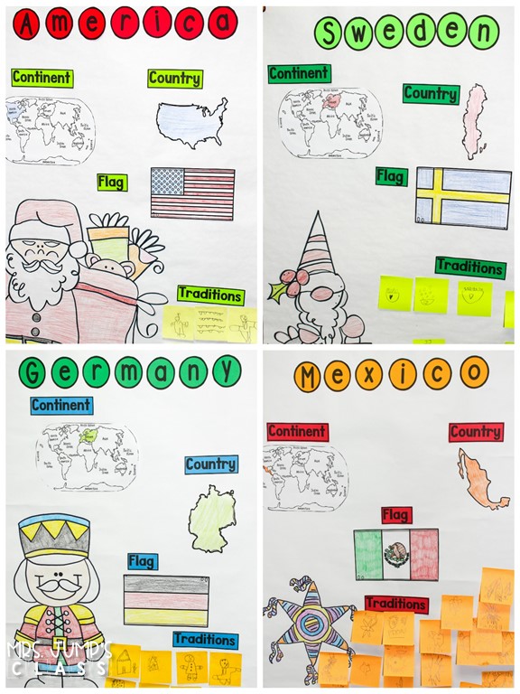 Holidays around the World! Travel around the world and learn about 10 different celebrations. PowerPoints, anchor charts, writing responses, and crafts!