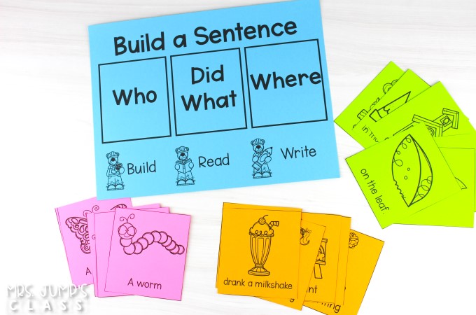 Engaging sentence building activity to teach your students about sentences and their parts. This color-coded resource is perfect for K-1 literacy centers.