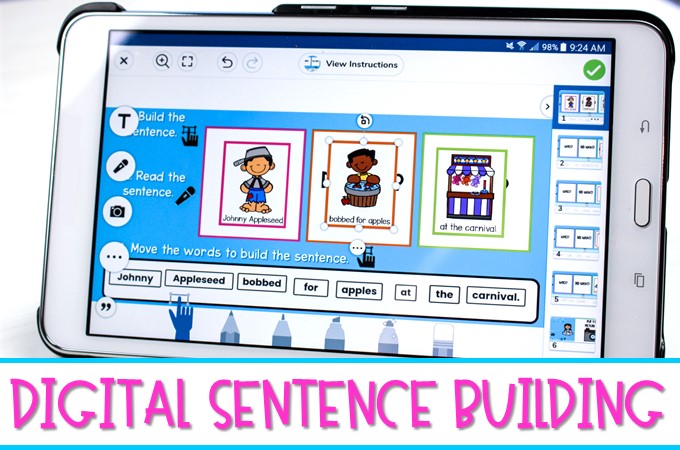 Digital sentence building activities that are preloaded to Seesaw for distance learning, or use of technology within your kindergarten classroom.