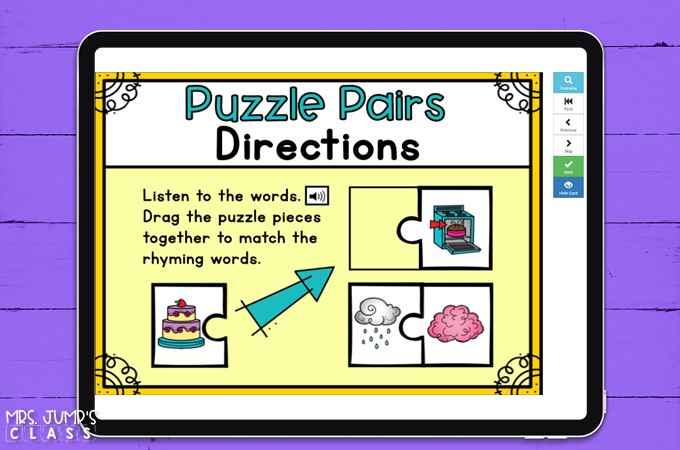 Phonological Awareness digital activities to practice rhyming, syllables, letter sounds, word concepts, onset & rime, and sounds in words.