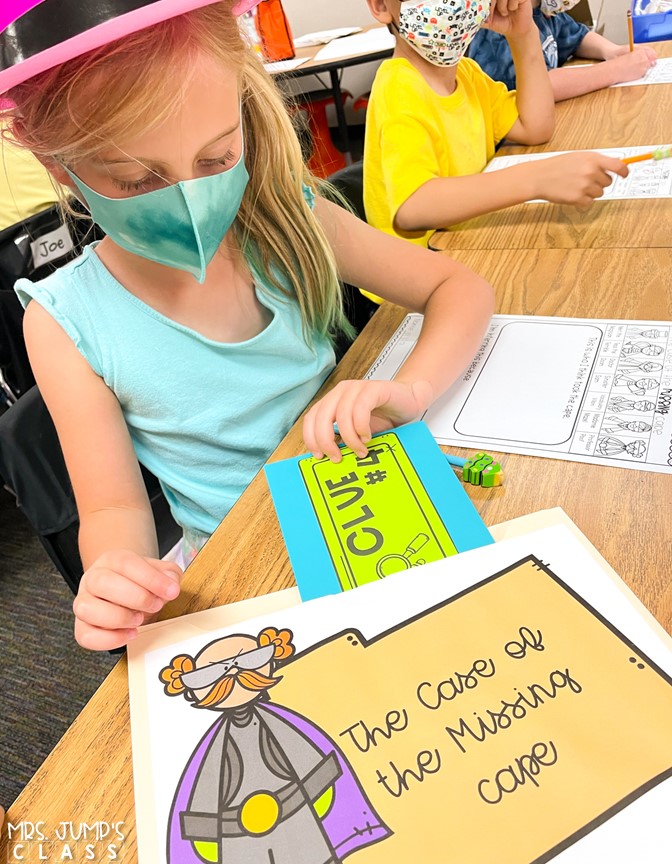 Hands-On Inference lesson where students become inference detectives to solve the Case of the Missing Cape! Engaging and SO MUCH FUN for K-1!