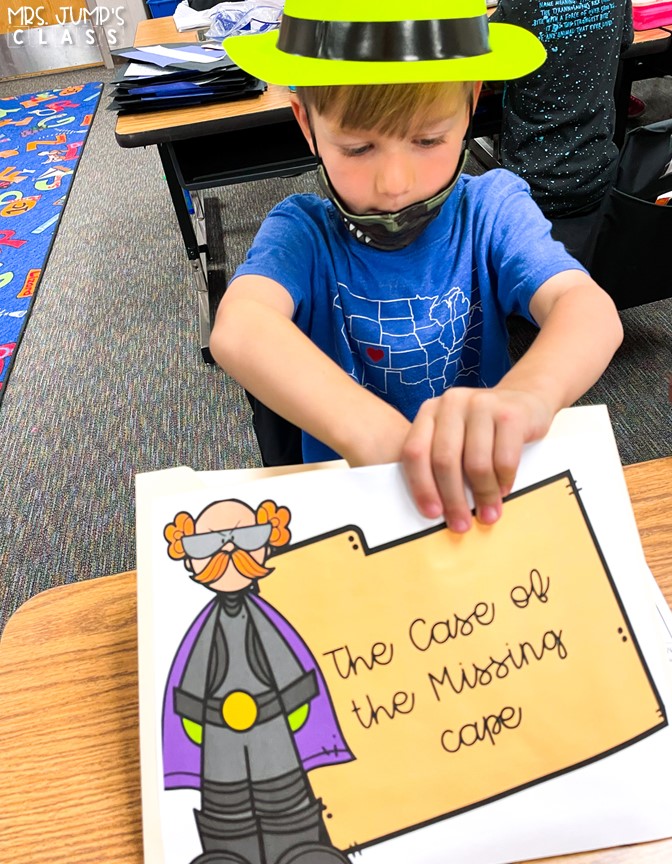 Hands-On Inference lesson where students become inference detectives to solve the Case of the Missing Cape! Engaging and SO MUCH FUN for K-1!