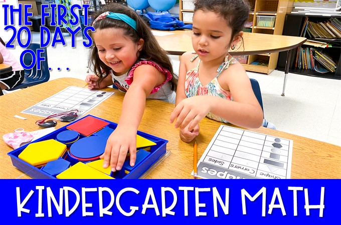 Kindergarten math lesson plans for teaching numbers to 5, 2D shapes, and 3D shapes. This resource provides detailed instruction for your first 4 weeks of math!