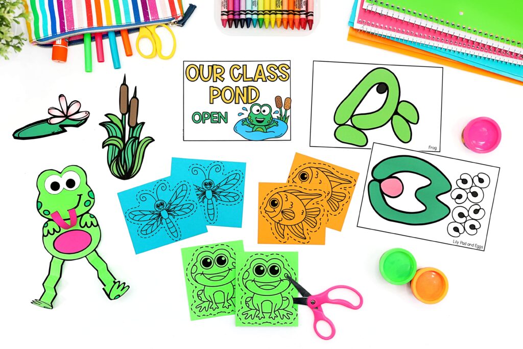Frog play dough mats and a paper frog craft