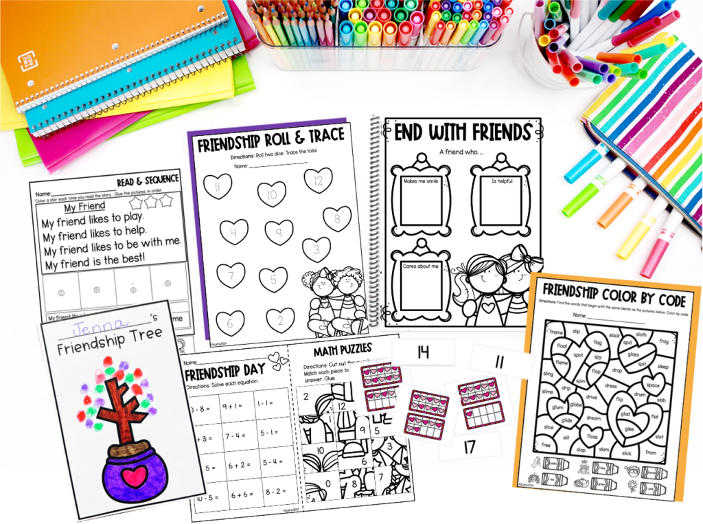 A variety of friendship themed worksheets and a craft