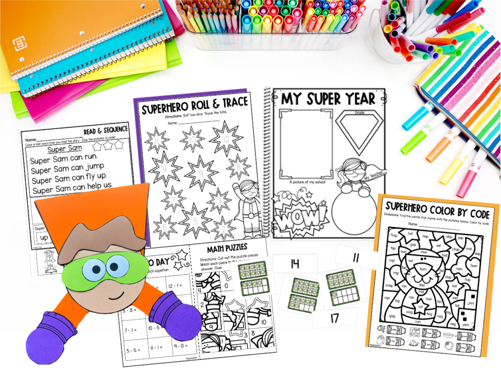 A variety of superhero themed learning activities