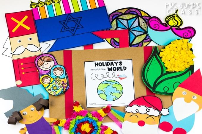 Holidays around the World! Travel around the world and learn about 10 different celebrations. PowerPoints, anchor charts, writing responses, and crafts!